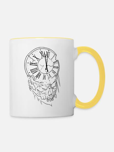 Schädel - Tasse zweifarbig - Weiß/Gelb