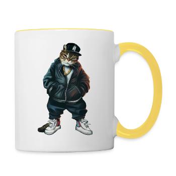 Cat Hip Hop Gangsta - Contrasting Mug - white/yellow - Right