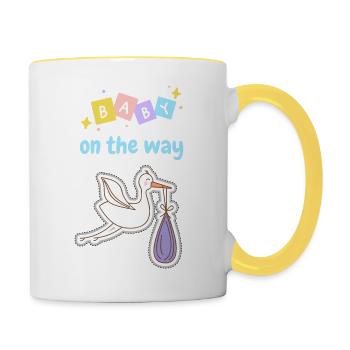 Baby on the way with stork 3 - blue - Contrasting Mug - white/yellow - Right