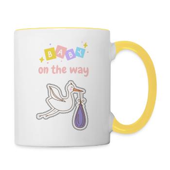 Baby on the way with stork 3 - pink - Contrasting Mug - white/yellow - Right