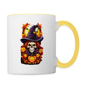 Halloween Horror Totenkopfschädel - Tasse zweifarbig - Weiß/Gelb - Rechts