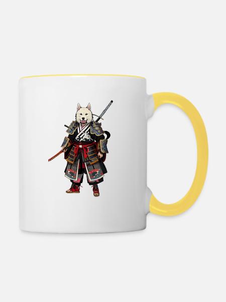 Samurai-Wolf - Tasse zweifarbig - Weiß/Gelb