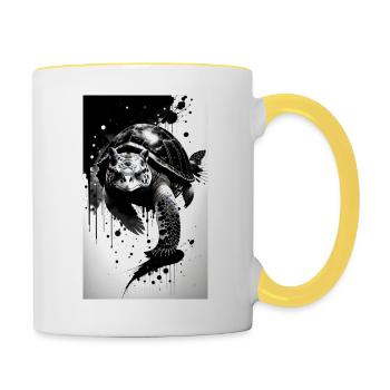 Ruhige Schildkröten - Tasse zweifarbig - Weiß/Gelb - Rechts