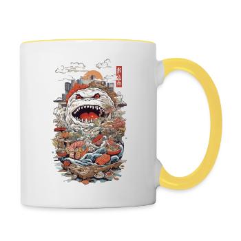 Retro Sushi Monster La merveille culinaire du Japon - Mug contrasté - blanc/jaune - Droite