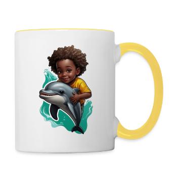Kid Dolphins Dolphin amant idée cadeau - Mug contrasté - blanc/jaune - Droite
