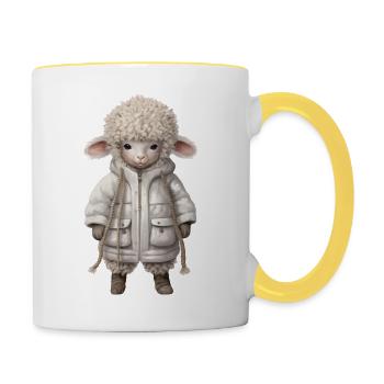 Wooly Lamb T-Shirt: Kuscheliger Komfort trifft auf Style - Tasse zweifarbig - Weiß/Gelb - Rechts