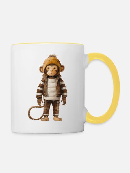 Cheeky Monkey Verspieltes T-Shirt - Tasse zweifarbig - Weiß/Gelb