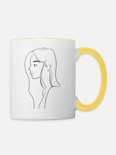 Frau im Profil - Tasse zweifarbig - Weiß/Gelb