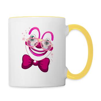 clown, rose, lunettes de soleil, carnaval, précis, alaaf - Mug contrasté - blanc/jaune - Droite