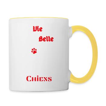 La vie est plus belle avec des chiens - Mug contrasté - blanc/jaune - Droite