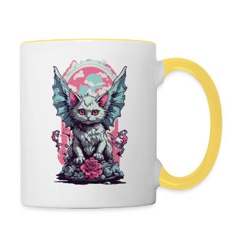 Aile Goth chat Pastel gothique esthétique - Mug contrasté - blanc/jaune - Droite