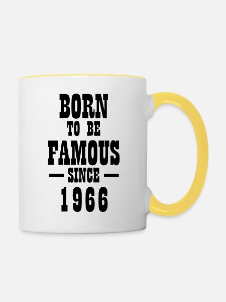 Born to be famous since 1966 - Contrasting Mug - white/yellow