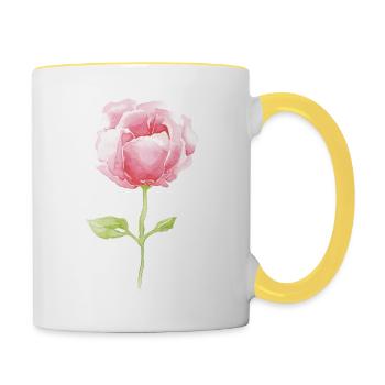 Rose Aquarell Artwork - Tasse zweifarbig - Weiß/Gelb - Rechts