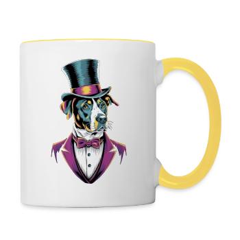 Chien dans un costume - Mug contrasté - blanc/jaune - Droite