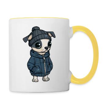 Whippet Dog Cartoon - Contrasting Mug - white/yellow - Right