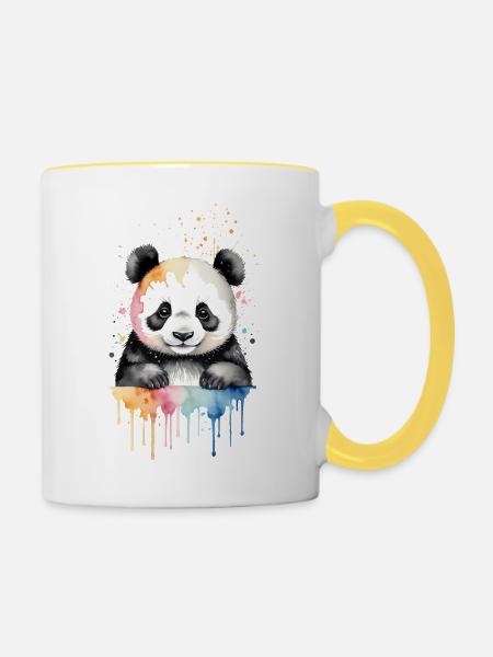 Verspieltes Panda Aquarell - Tasse zweifarbig - Weiß/Gelb
