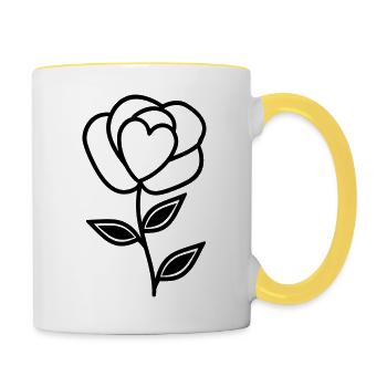 Rosa Blume - Tasse zweifarbig - Weiß/Gelb - Rechts