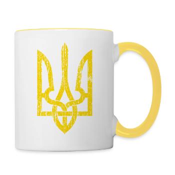 Ukrainian Trident Emblem Vintage - Mug contrasté - blanc/jaune - Droite