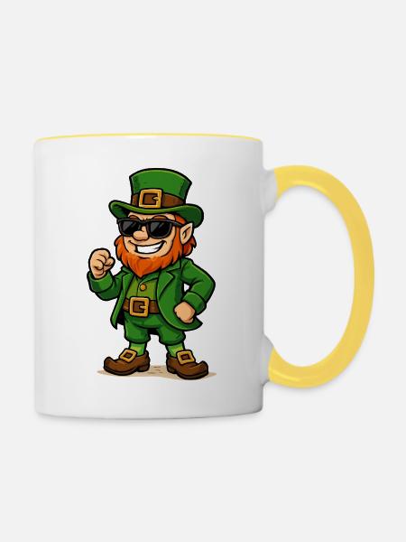 leprechaun sonnenbrille comic - Tasse zweifarbig - Weiß/Gelb