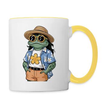 Lustiger Sommerfrosch - Tasse zweifarbig - Weiß/Gelb - Rechts