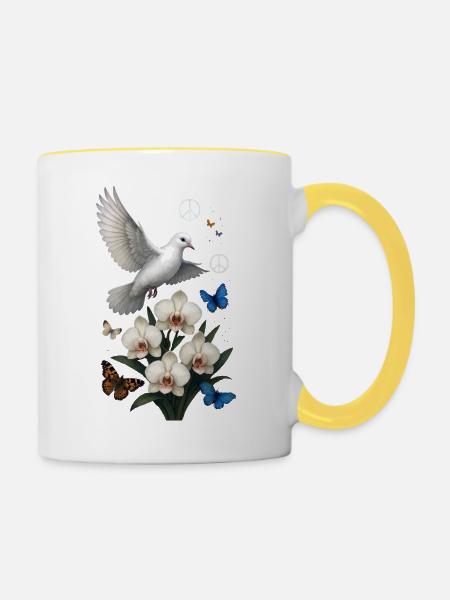 Weiße Taube - Tasse zweifarbig - Weiß/Gelb