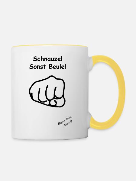 Schnauze sonst Beule - Tasse zweifarbig - Weiß/Gelb