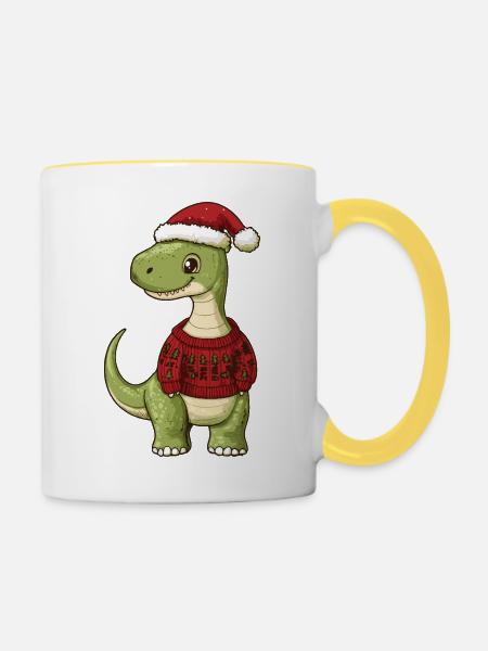 Dinosaurier brontosaurus Weihnachten - Tasse zweifarbig - Weiß/Gelb