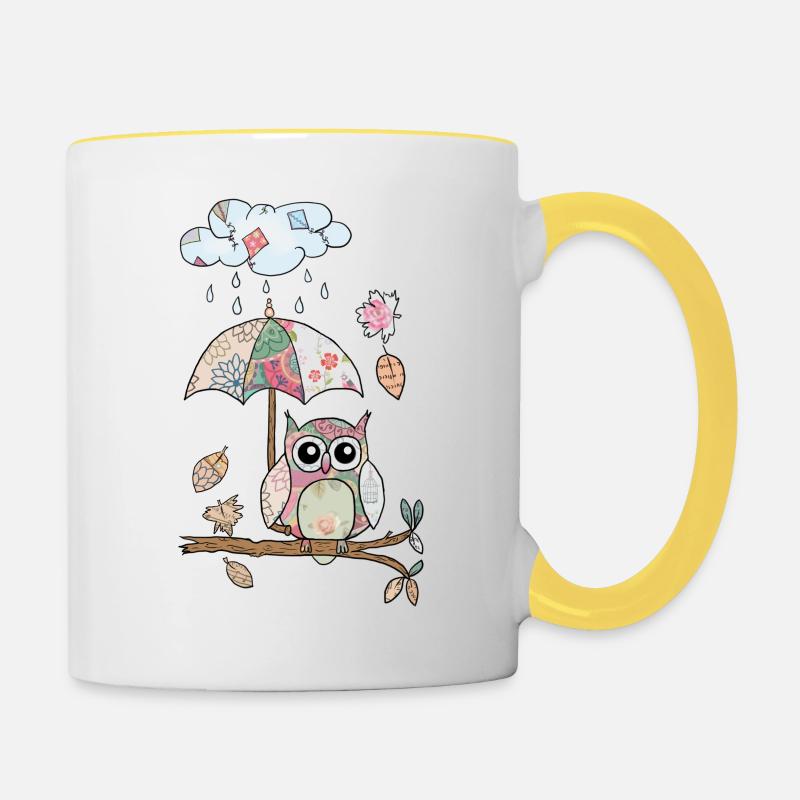 Eule_im_Regen - Contrasting Mug - white/yellow