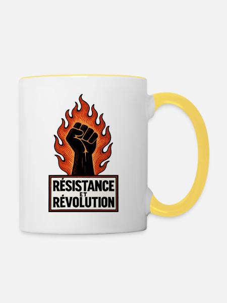 Widerstand und Revolution – Streik – Volkskampf - Tasse zweifarbig - Weiß/Gelb