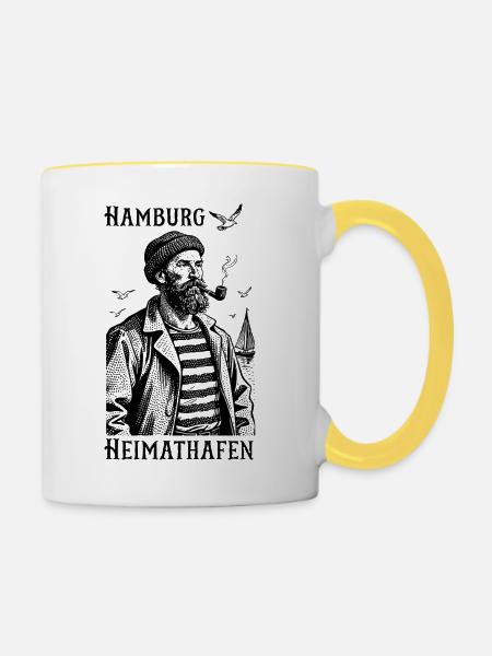 Hamburg Heimathafen Seemann - Tasse zweifarbig - Weiß/Gelb