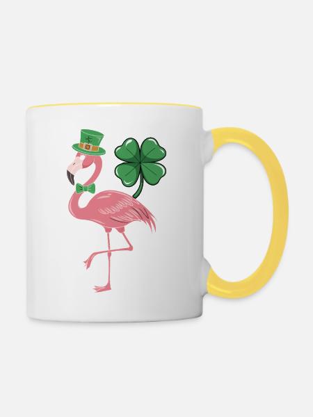 Flamingo im Shamrock-Stil - Tasse zweifarbig - Weiß/Gelb