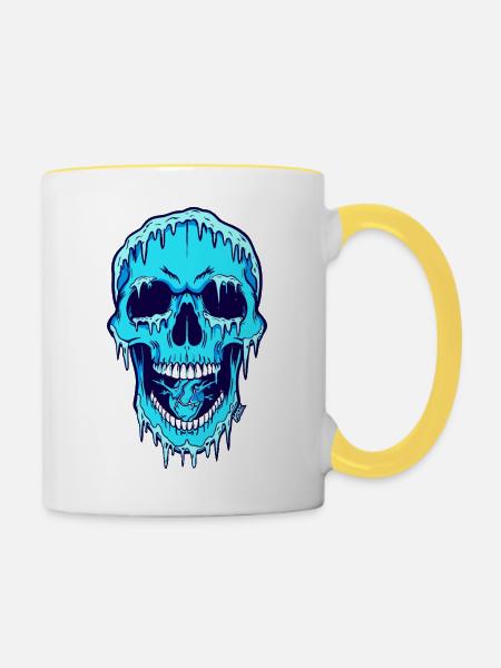 Schmelzender Blauschädel - Tasse zweifarbig - Weiß/Gelb