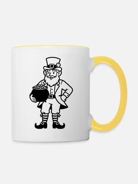 Zwerg mit Goldtopf - Tasse zweifarbig - Weiß/Gelb