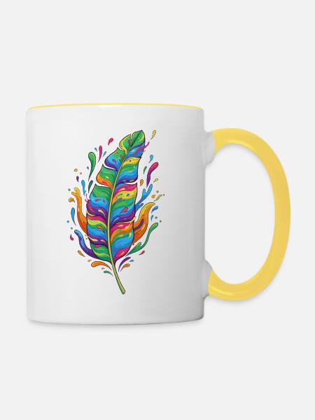 Regenbogenfeder Farbexplosion - Tasse zweifarbig - Weiß/Gelb