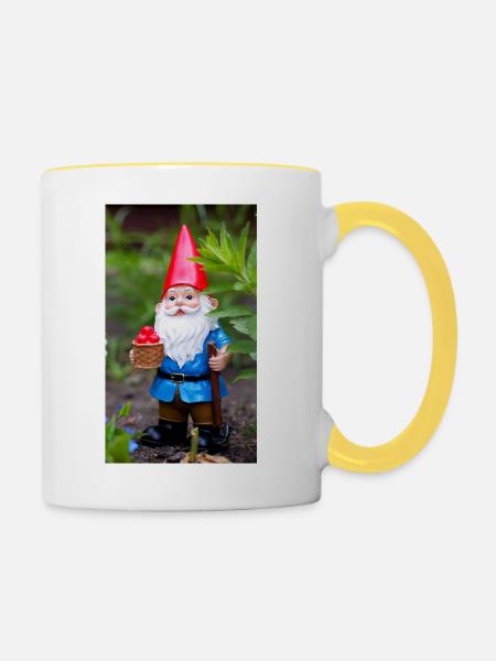 Gartengnom mit Korb - Tasse zweifarbig - Weiß/Gelb