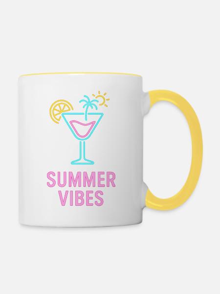 Sommer Vibes Neon Cocktail - Tasse zweifarbig - Weiß/Gelb