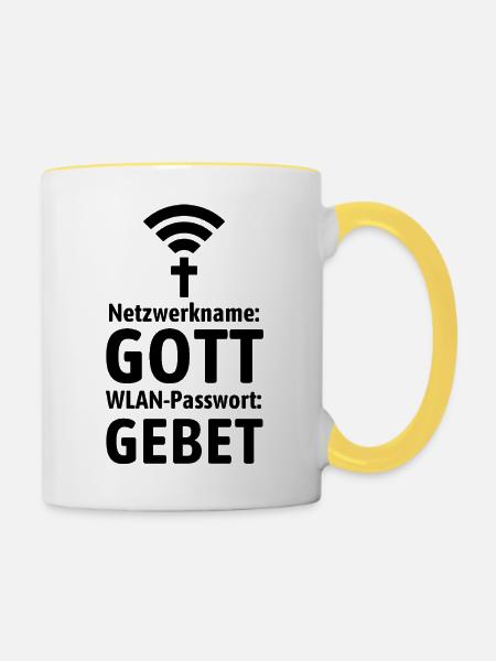 Verbinde dich mit Gott - Gebet WLAN - Tasse zweifarbig - Weiß/Gelb