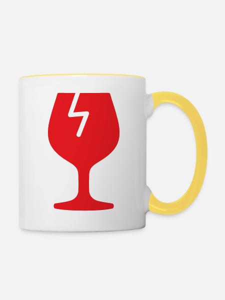 Zerbrechliches Glas-Solid-Icon-Griff mit Sorgfalt Versand - Tasse zweifarbig - Weiß/Gelb