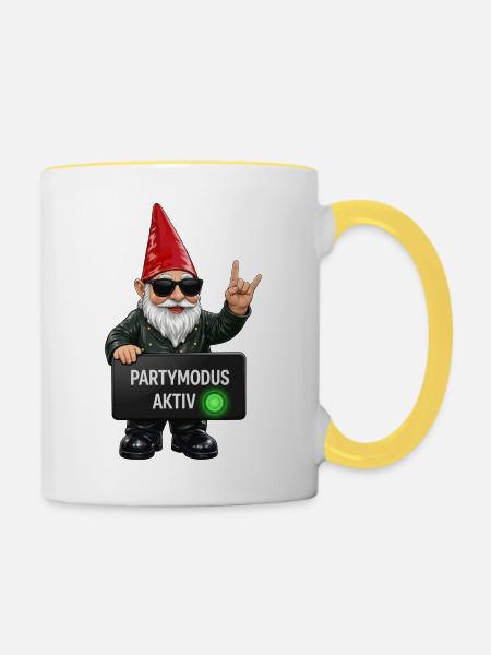Gnom mit Partymodus Aktiv - Tasse zweifarbig - Weiß/Gelb
