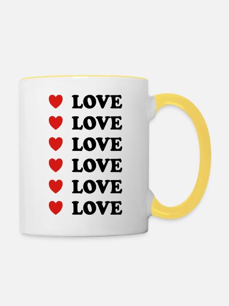 Liebe Herzen - Tasse zweifarbig - Weiß/Gelb