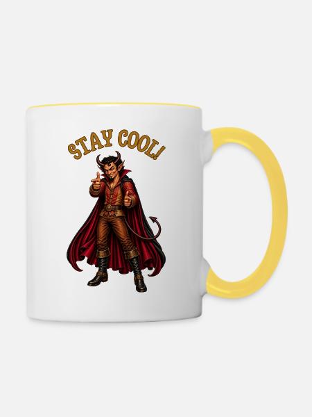 Stay Cool! – Devil Humor - Tasse zweifarbig - Weiß/Gelb