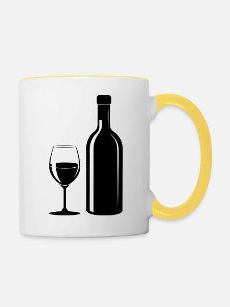 Weinglas und Flasche - Tasse zweifarbig - Weiß/Gelb