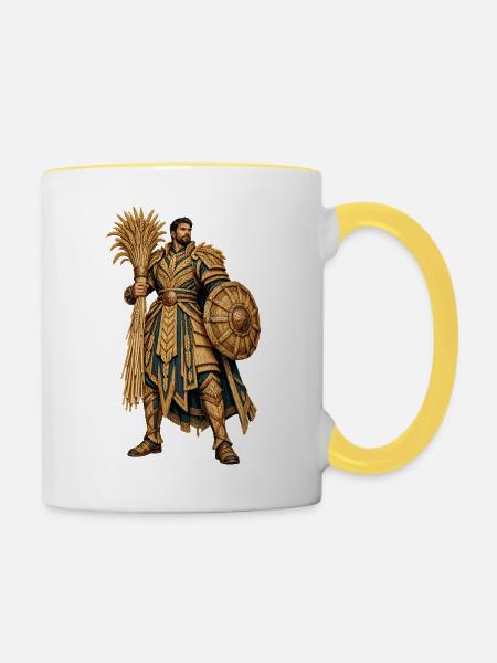 Goldener Ritterkrieger mit Palmenfächer - Tasse zweifarbig - Weiß/Gelb