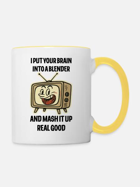 Retro-TV-Grin-Emblem - Tasse zweifarbig - Weiß/Gelb