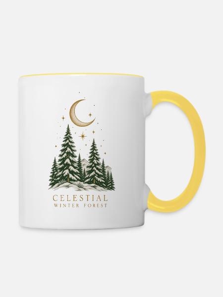 Himmlischer Winterwald - Tasse zweifarbig - Weiß/Gelb