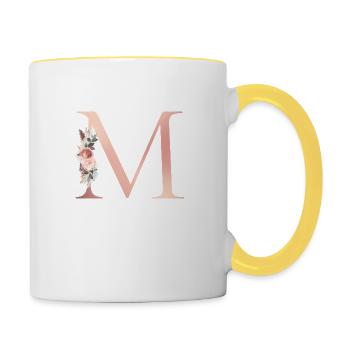 Personalisierbar Monogramm M Blumen Boho - Tasse zweifarbig - Weiß/Gelb - Rechts