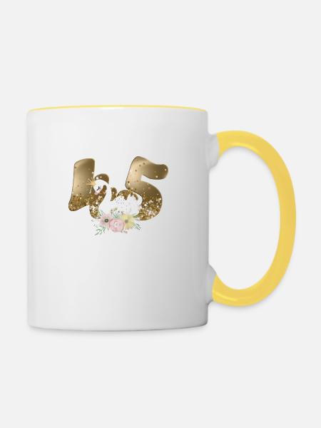 Personalisierbar Zahl 45 Schwan - Tasse zweifarbig - Weiß/Gelb