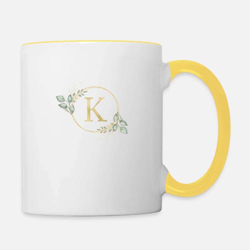 Personalisierbar Monogramm K - Tasse zweifarbig - Weiß/Gelb