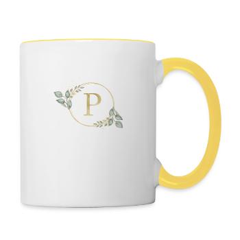 Personalisierbar Monogramm P - Tasse zweifarbig - Weiß/Gelb - Rechts