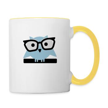 Eule mit Brille - Tasse zweifarbig - Weiß/Gelb - Rechts